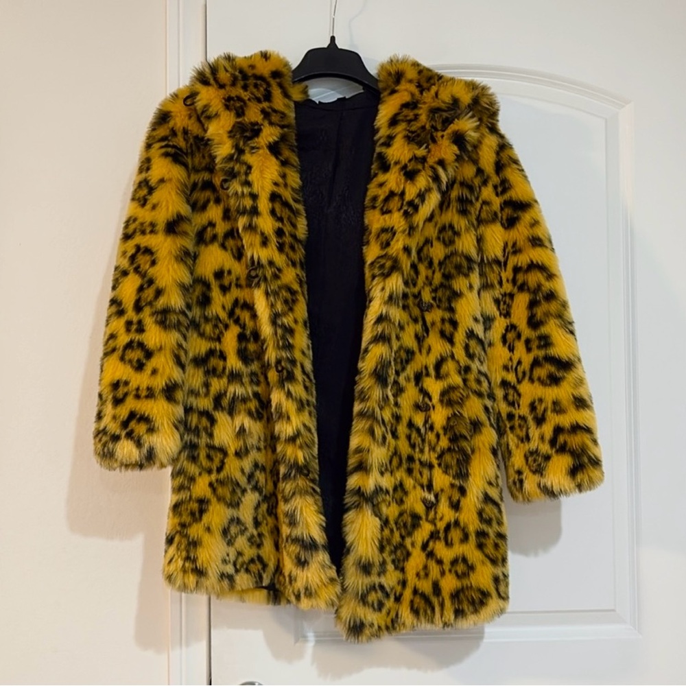 Spirithoods Yellow Cheetah Faux Fur Coat Classic Size XS